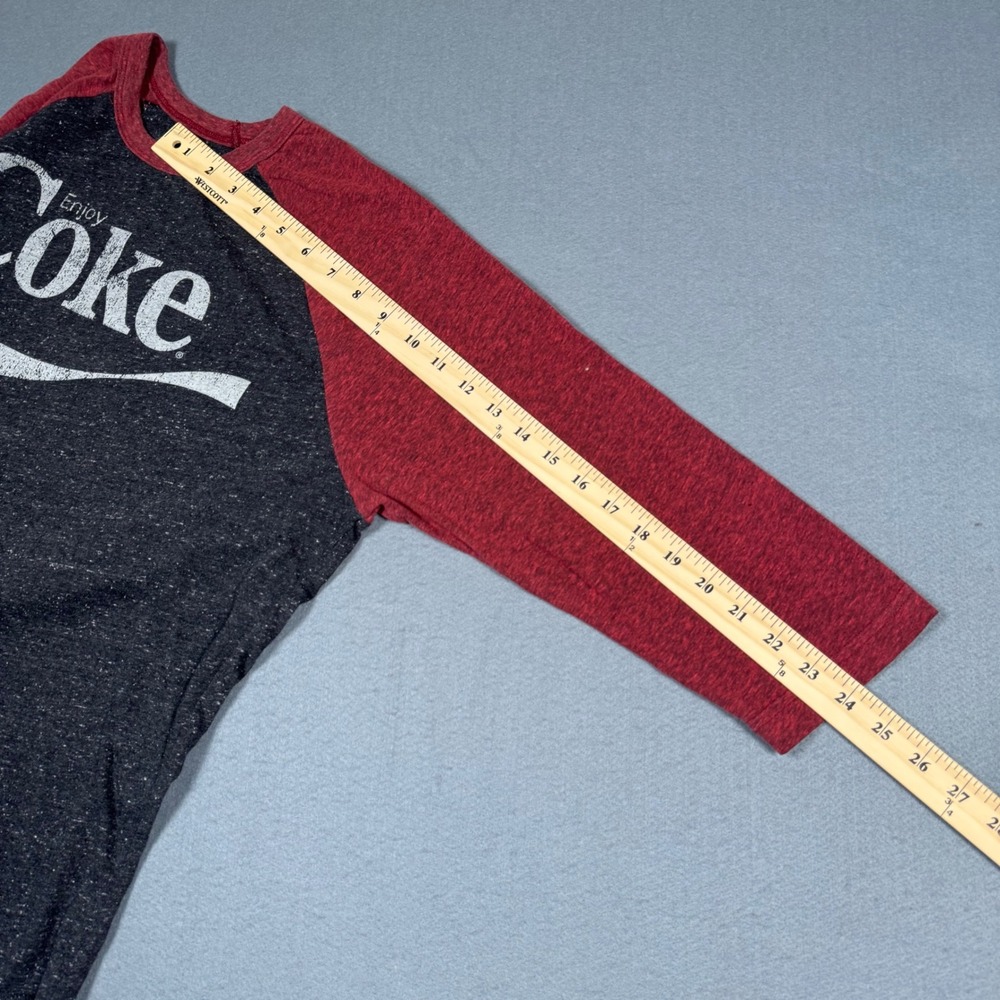 Coca-Cola Graphic Raglan T-Shirt Mens Large Black Red Baseball Style Distressed - Picture 7 of 11